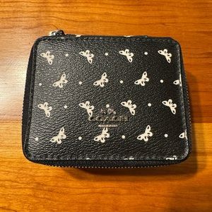 Coach Black Leather Jewelry Box with Butterflies